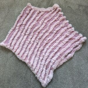 Vintage Newport News y2k Pink Rabbit Fur Striped Knit Poncho